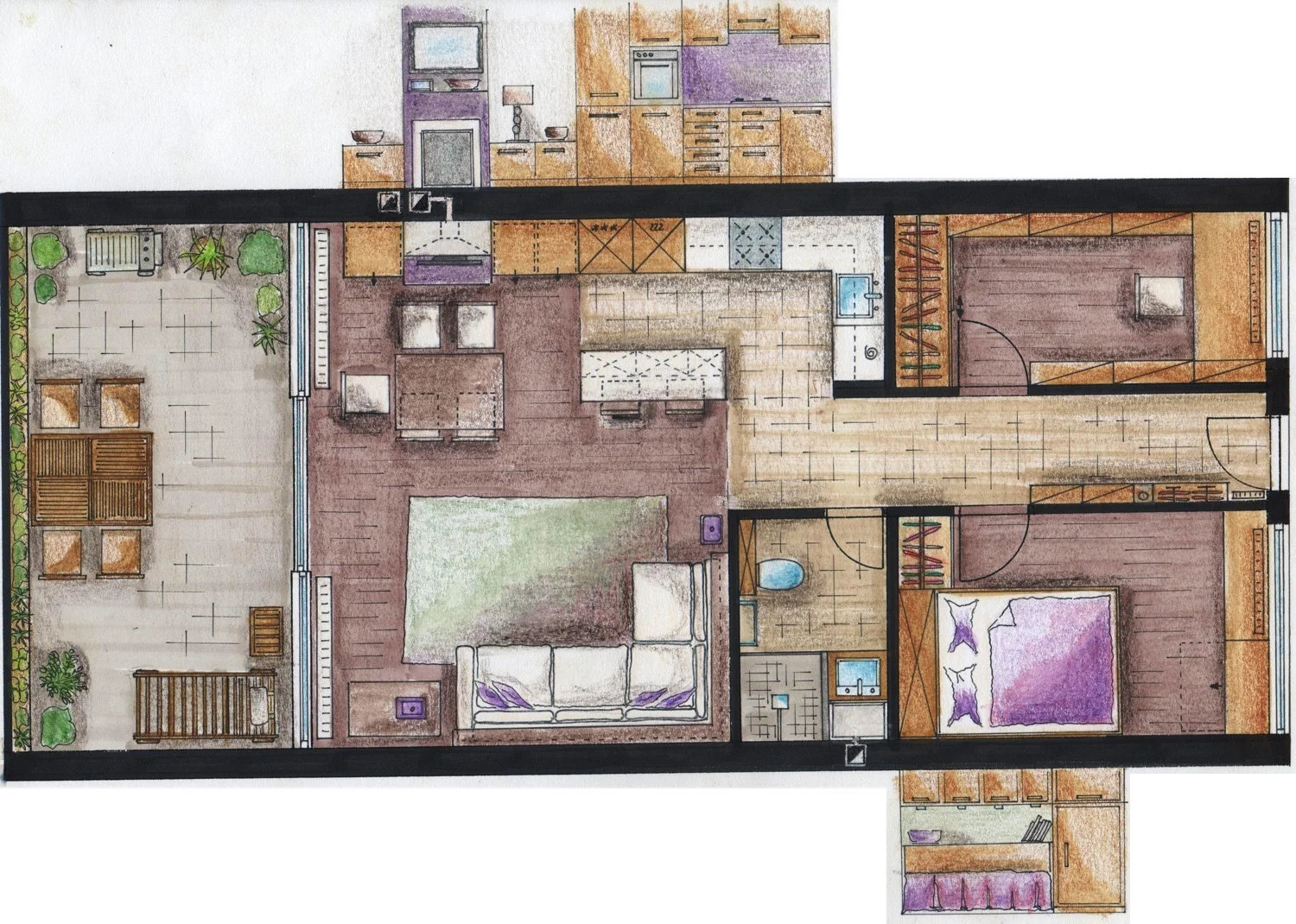 Berendezési terv – bútorozott lakásalaprajz, 3.